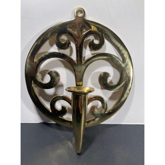 Vintage Virginia Metalcrafters Brass Wall Sconce Single Candle Tree of Life - Picture 1 of 6